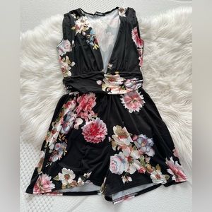 Floral Black Romper